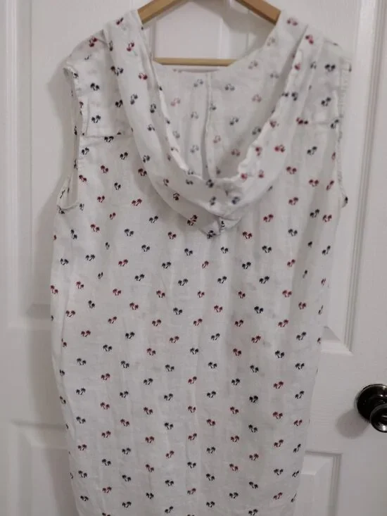 For Cynthia Beachwear Linen Hooded Tunic Sleeveless Palm Print Cover Up - Picture 5 of 8